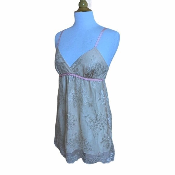 FLORA NIKROOZ Peach Lace Negligee Nightgown - Small - Picture 7 of 8